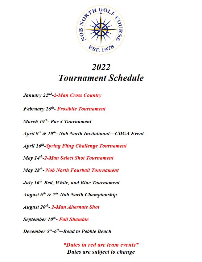 2021 Tournament Schedule