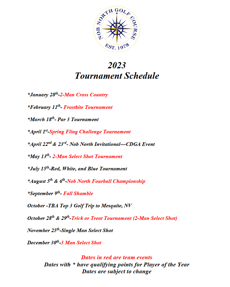 2021 Tournament Schedule